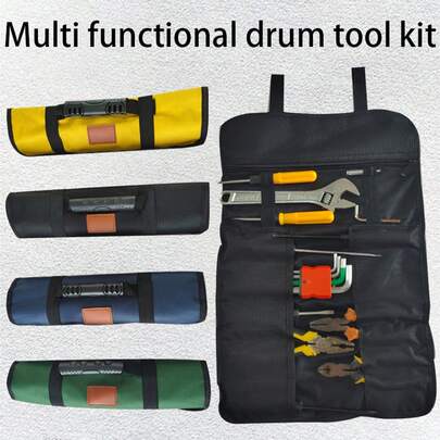 1pc Multi-Functional Roll-Up Tool Storage Bag, Thick Oxford Cloth Durable Tool Pouch With 23 Pockets & Compartments, Zipper Pockets, Carry Handle, Elastic Straps For Organized Storage