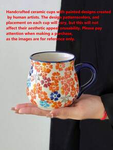 1pc Colorful Floral Design Mug, Hand-Painted Underglaze Flower Mug, Retro Ceramic Cup With High Aesthetic For Girls, Niche Couple Coffee Cup, Gift Mug For Afternoon Tea And Coffee, Suitable For Cafe, Dessert Shop, Office - Multicolor - View 15