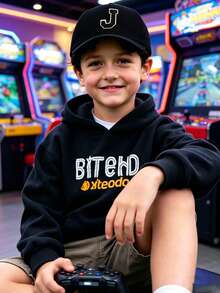 1pc A-Z Letter Kids Baseball Cap Solid Color Baby Girl Boy Sun Hat Adjustable Hip Hop Cap - Black - View 4