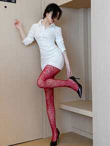 1 Pair Sexy Red Zebra Print Fishnet Tights, Stylish Animal Pattern Mesh Stockings For Daily Wear And Party - Red - View 5