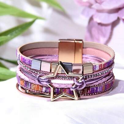 Nuevo brazalete de cuero magnético con diseño de cielo estrellado de la serie de joyería de estilo bohemio para Navidad y Día de San Valentín