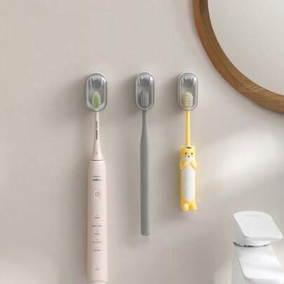 1pc Dustproof Toothbrush Holder, Wall-Mounted Minimalist Dustproof Toothbrush Rack, Waterproof Bathroom Toothbrush & Accessory Storage Organizer, No Drilling Required, Auto-Close Cover, Home Bathroom Decor, Autumn Decor