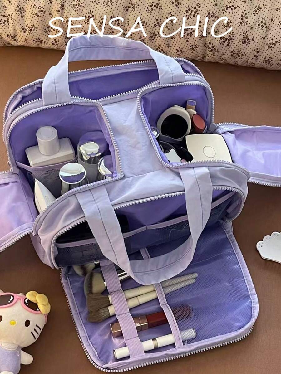 時尚輕量大容量收納包,多口袋女用化妝包、盥洗包、收納袋,大容量多功能旅行包,附拉鍊開關,適合旅行與度假使用 - 查看 1
