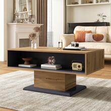 Mesa de centro de estilo rústico / Mesa de centro con vetas de madera / Con cajón sin tiradores, compartimento de almacenamiento y compartimento de almacenamiento trasero, espacio de almacenamiento de doble cara / Adecuada para oficina, mesa de sofá de sala de estar, amplio espacio de almacenamiento. - Gris - Ver 3