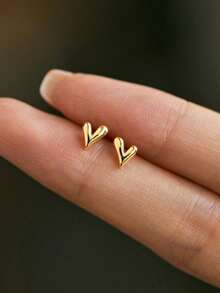 1 par de pendientes con forma de corazón de plata de ley 925, diseño suave y elegante, adecuado para uso diario, ir al trabajo y citas - Amarillo Oro - Ver 2