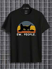 1pscManfinity Dauomo Hombres Camiseta con estampado de gato y slogan100%cotton100% Cotton100% Cotton100% Cotton - Negro - Ver 3