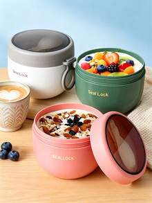 Oatmeal Yogurt Cup, Portable Yogurt Cup With Lid, Spoon And Silicone Handle, Breakfast Cup, Food Container, Lunch Bag, Oatmeal Cup Lunch Bag, Leak-Proof Food Container, Suitable For Home, School, Office, Travel, Back To School, Outdoor Picnic, Suitable For Fruit, Pudding, Yogurt, Salad, Cereal, Milk, Soup, Etc. - Multicolor - View 6