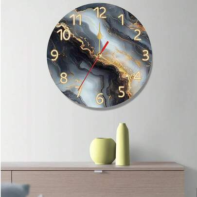 Đồng hồ treo tường bằng gỗ màu xanh lam và vàng vân đá cẩm thạch trang nhã, hoạt động êm ái - Máy thạch anh Nhật Bản - Hoàn hảo cho trang trí phòng khách và văn phòng, ý tưởng quà tặng sang trọng (Không bao gồm pin AA), Trang trí phòng khách | Đồng hồ vân đá cẩm thạch | Chi tiết kim vàng, Đồng hồ treo tường phòng khách