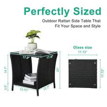 Small Garden Table, Rattan Patio Table With Glass Top & Shelf Under, Weatherproof For Indoor Outdoor, 46x46x50cm Brown - Black - View 3