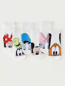 6 Pairs Disney Unisex Ankle Socks - Mickey And Minnie Simple Big Head Cartoon Fun Print - Lightweight Comfortable For Spring Summer - Multicolor - View 10