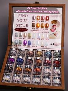 24 Colors Mirror Nail Powder, Ultra Shiny 24pcs Set, DIY Nail Art Accessories, Party/Holiday Gift Nail Decorations, Nail Sequin Powder, Create Ultimate Glossy Finish (Includes Storage Box And Color Card Display Board) - Multicolor - View 12