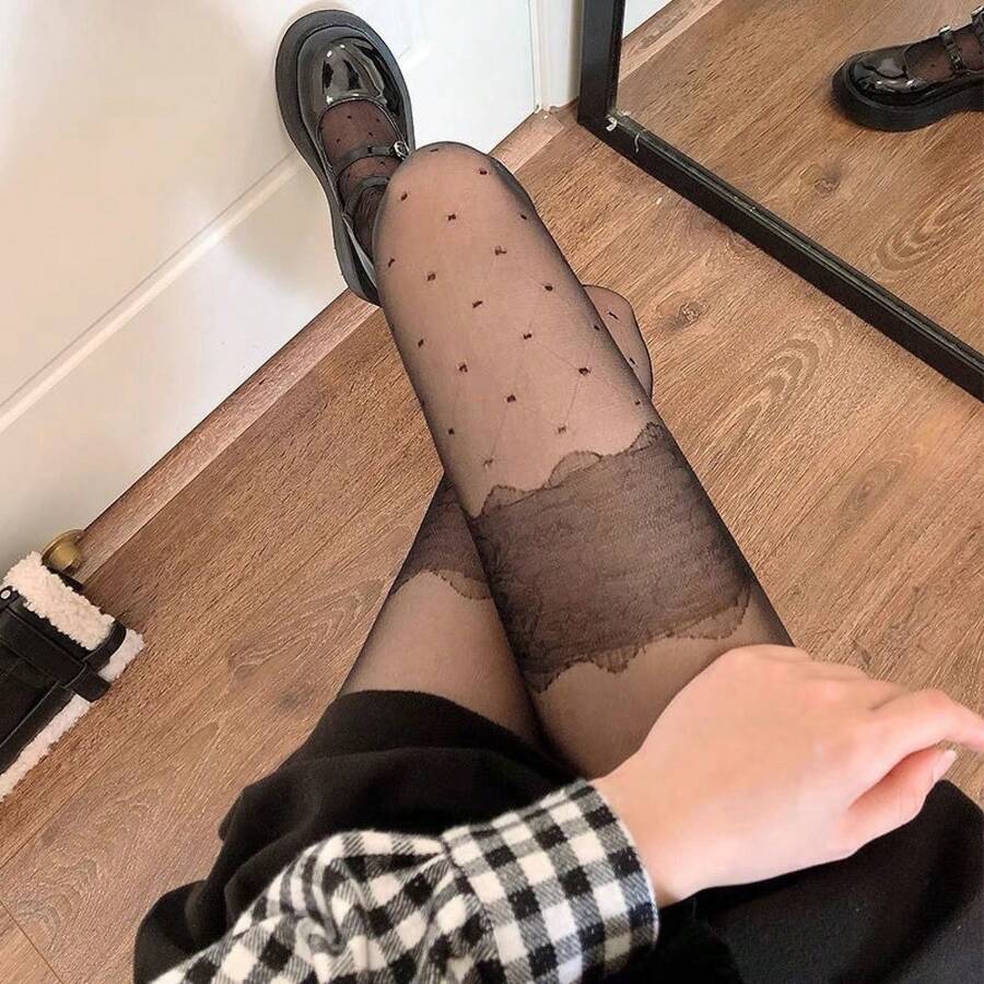 Sexy Ins-Style Women's Black Polka Dot Thigh-High Mesh Lace Pantyhose, Black Stockings, Internet Celebrity Beautiful Legs - Chấm đen lớn - Xem 1