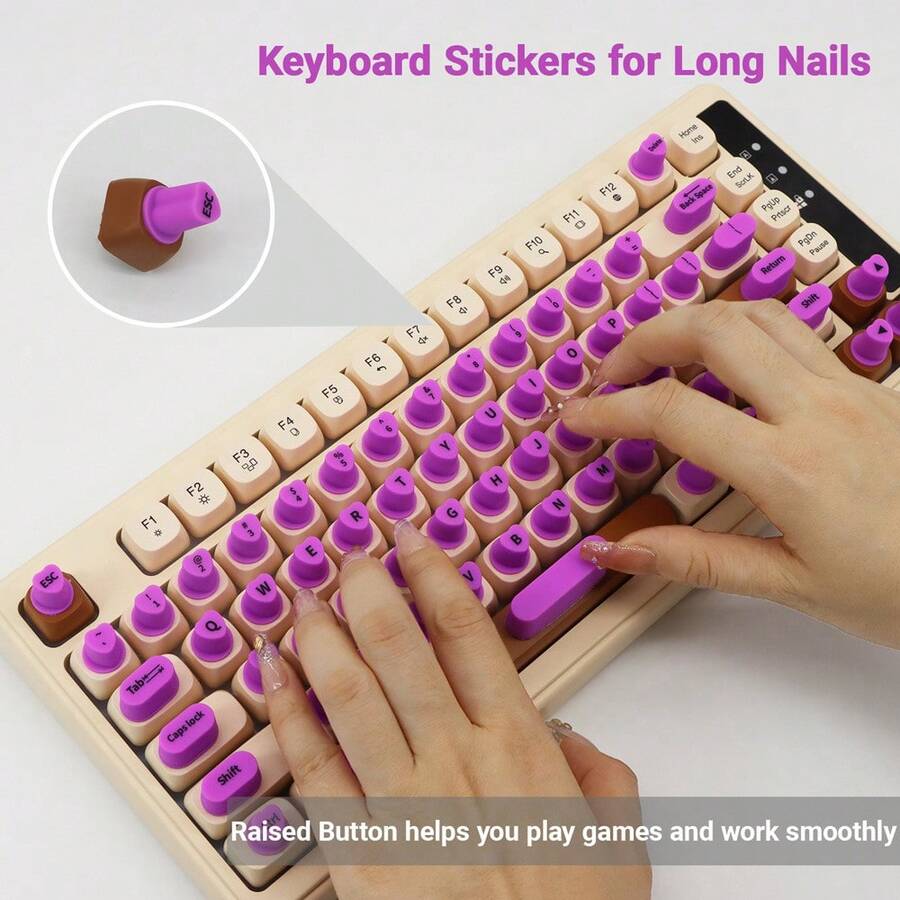 Pegatinas elevadoras de teclas de teclado de arte de uñas, ayuda para escribir con uñas largas, realzador de teclado de juegos y oficina