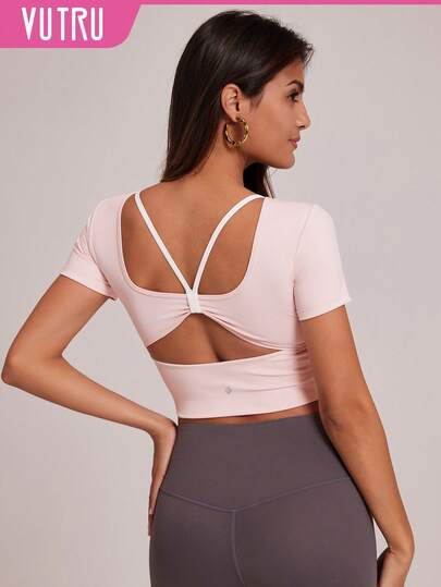 VUTRU Sleeveless Sports T-Shirt With Chest Pad, Cropped Workout Top For Fitness & Yoga