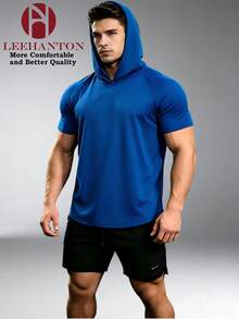 Men's Performance Hooded Gym T-Shirt, Lightweight Quick Dry Breathable Workout Top For Fitness & Daily Wear - 寶藍色 - 查看 1