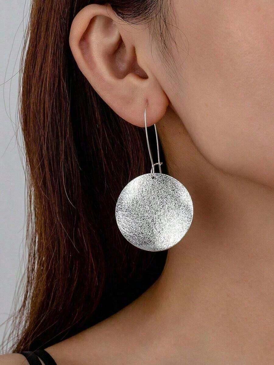 Round Drop Earrings - Silver - View 1