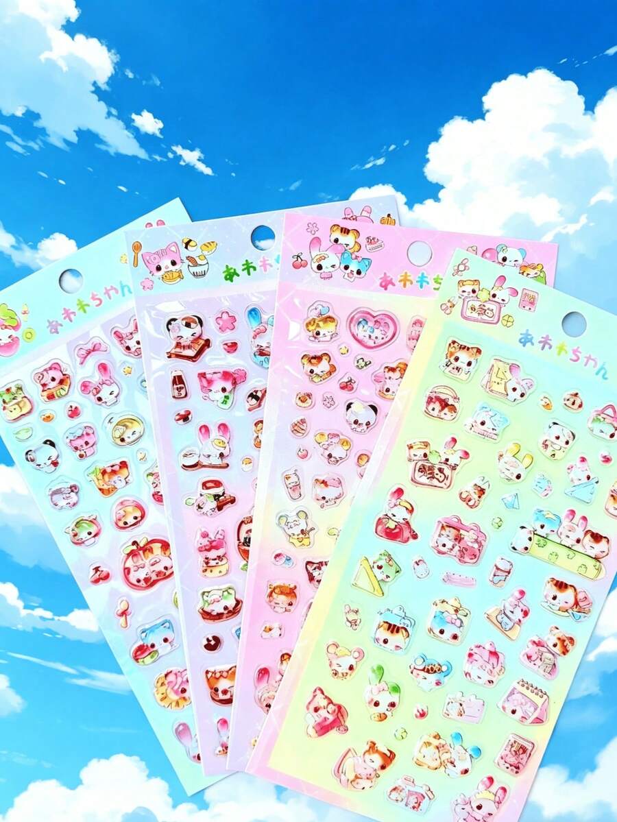 Adesivos 3D Brilhantes com Bolhas | Ideais para Celular/Ursinho de Pelúcia/Copo/Câmera, Doces e Descolados, Mágicos para Festas, Scrapbook Vintage - Multicolorido - Ver 1