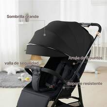 Carriola Para Bebé Ligera Plegable  Con Toldo Ajustable - Negro - Ver 2