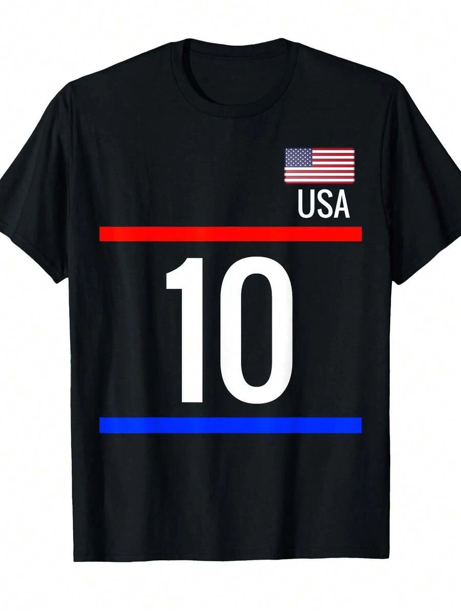 Camiseta de fútbol para hombre de la selección estadounidense número 10| Colores y diseño oficiales del equipo, corte atlético transpirable, comodidad para todas las estaciones, lavable a máquina, camiseta casual y de entrenamiento para jugadores y aficionados de fútbol, cuello redondo, manga corta, tela ligeramente elástica. - Negro - Ver 1