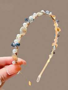 1pc Vintage Pearl Crystal Headband, Simple Elegant Shell Hair Accessory, Sweet Hair Clip Headband - Multicolor - View 2