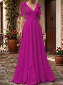 Vestido Largo Escote en V Espalda Descubierta para Mujer - Rosa Fucsia - Ver 2