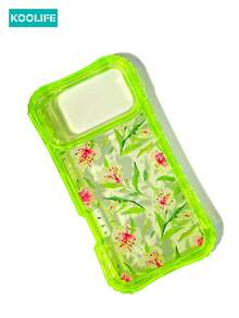Koolife 1pc Green Frame Floral Print 3-In-1 Anti-Drop Phone Case, TPU+PC Shockproof Cover, 3-Layer Reinforced Protection, Fresh Flower Pattern For Daily Use, Compatible With Apple17/17pro/17promax - Green - View 3