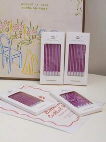 6 piezas Palo largo de cumpleaños pastel velas - Morado - Ver 4
