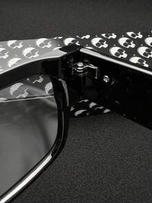 1 Set American Retro West Coast Style Cashew Flower Skull U.S.A Design Thick Frame Decorative Glasses For Men - 美式Cashew Flower Skull - 查看 9