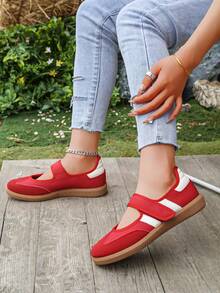 Hidkat 1 đôi giày thể thao nữ kiểu slip-on, giày trượt ván ngoài trời thông thường, giày thể thao đa năng hàng ngày. - Đỏ - Xem 3