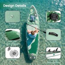 323/335cm Inflatable SUP Board With Accessories, 3 Removable Fins & Adjustable Paddle | Non-Slip Adult Paddle Board In Various Designs For All Water Activities - Green Jungle - View 5