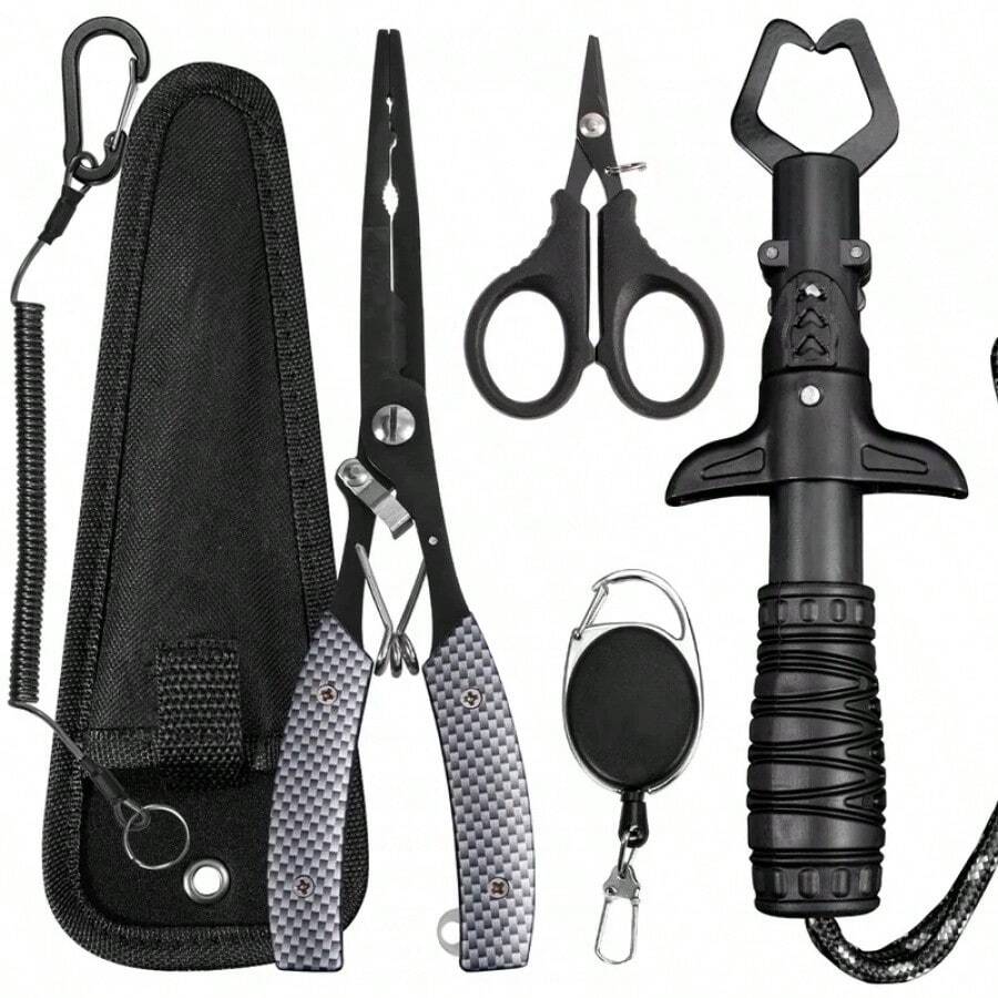 Accesorios de pesca multifuncionales: alicates de pesca de acero inoxidable, resistentes al agua de mar, herramientas de pesca al aire libre, regalos para hombres - FT-028-gris a cuadros - Ver 1