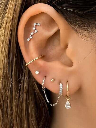 6pcs Elegant Cubic Zirconia Earring Set, Constellation & Water Drop Pendant Earrings, Suitable For Women's Daily, Date, Music Festival, Party Layering