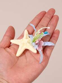 2pcs/Set Ocean Style Starfish Artificial Flower Hair Clips, Elegant Crocodile Clip Starfish Flower Hair Pins, Beige Starfish, Accessories For Girls Daily Life, Beach Vacation, Beach Photography, Ocean Themed Party, Princess Party, Ocean Style Wedding - Multicolor - View 3
