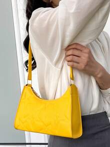 Solid Color Embossed Geometric Shoulder Bag - Yellow - View 5