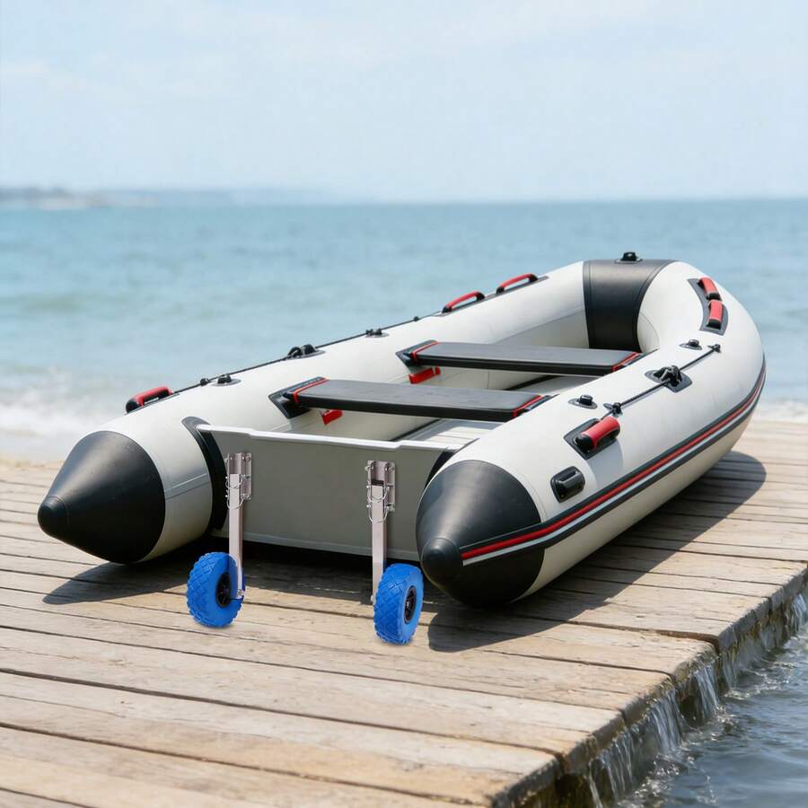 SHIOUCY Blue Stainless Steel Inflatable Boat Trailer Wheels, 9.84" Tire 330.7lbs Max Load Boat Launching Wheels For Beach Short Distance Moving - Azul - Ver 1