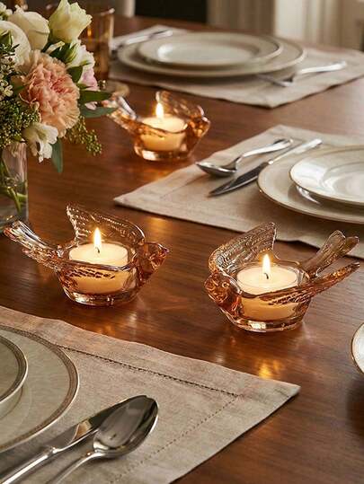 复古琥珀色玻璃鸟形烛台，烛台装饰，营造浪漫氛围，适合家庭晚餐、婚礼、生日派对、毕业典礼、圣诞节家庭聚会等场合。