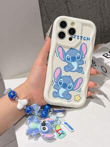 Disney Has Authorized, Phone Case - Chain Set, The Stitch Lilo & Stitch Phone Case Plus A Silicone 3D Or Fluffy Style Stitch Bracelet With Metallic Ring Removable Bracelet, Stitch And Angel Pattern, Compatible With Iphone 17/16/15/14/13/12/11/XS/XR/X Plus Pro Max, Wavy Design Phone Case For Girl, A Stylish Cartoon Summer Phone Case, The Perfect Gift Choice, Phone Protection, Durable Phone Cover, Great Gift For Friends And Family - 白色款式B - 查看 5