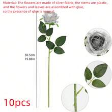 1支/5支/10支/12支/20支装银色20英寸仿真玫瑰花，高端仿真玫瑰，适用于家居装饰、房间装饰、餐桌装饰、婚礼装饰、新娘捧花、腕花、插花。也适用于家庭、餐厅、卧室、花瓶装饰。 - 銀色 - 查看 12