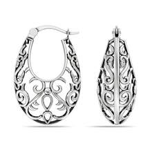 Women's Bohemian Style Hollow Vine Pattern Hoop Earrings, Nickel-Free Silver-Tone, Suitable For Daily Wear And Valentine's Day Gift - Antique Silver - View 1