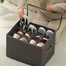 1 Set Foldable Shoe Organizer For Closet , Fits 12 Pairs Large Capacity Shoe Storage Bin , Clear Transparent Shoe Storage Box With Dividers , Zipper Lid And Bottom Support , Space Saving Fabric Shoe Holder With Reinforced Handles , Gray Sturdy Shoe Organizer Case For Bedroom Wardrobe And Entryway , Durable Multi-Purpose Storage Container For Sneakers , Flats And Slippers , Neat Tidy Shoe Arrangement Solution For Home , Apartment And Dormitory Organization - View 3