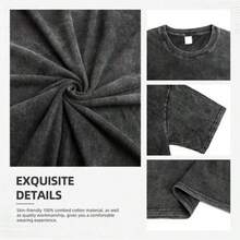 Drawing Print Loose Round Neck Fashion Women's Washed  T-Shirt, - 黑色 - 查看 3