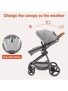 Cochecito doble convertible para bebé – Cochecito plegable 2 en 1 de alta posición, capazo reversible, estructura de aluminio, arnés de 5 puntos – Apto para recién nacidos y niños pequeños - Gris - Ver 2