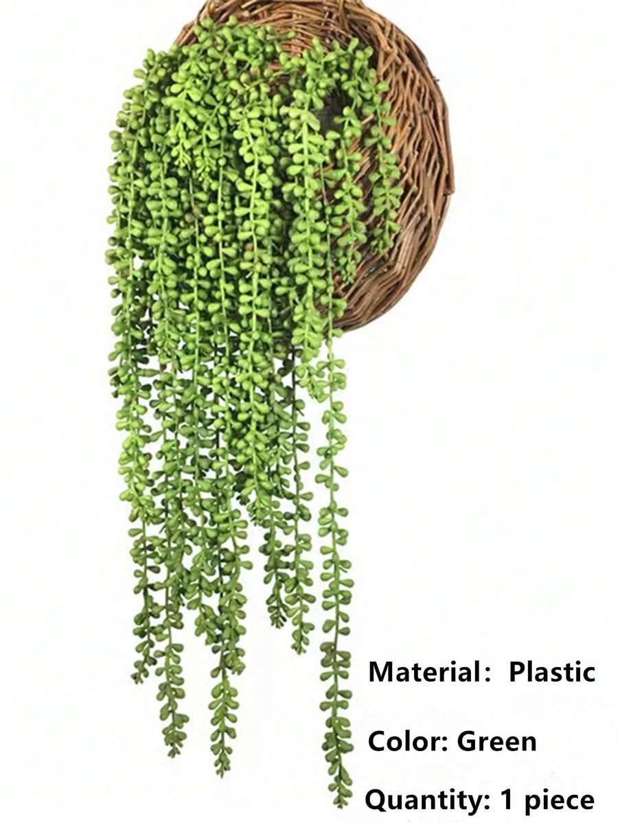 1pc 5-Prong Artificial Green Plant Ivy Hanging Basket Wall Decor, Indoor Decoration - Green - View 1