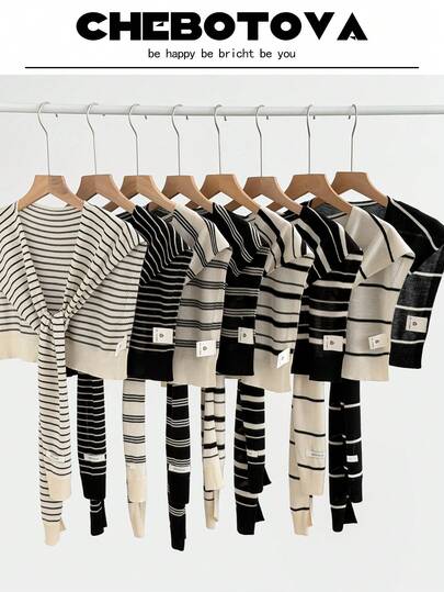 1件女士条纹披肩开衫，撞色开襟衬衫领肩罩，适合办公室空调房穿着