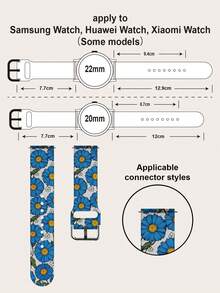 1pc Semi-Transparent 20/22mm Universal Watch Band Compatible With Samsung, Honor Smartwatches - Silicone Strap With Blue Daisy Pattern, Compatible With Huawei GT2/GT3, Watch 3/Galaxy Watches, Perfect Gift For Daily, Holiday, Birthday And More - Suitable For All Ages - Multicolor - View 2