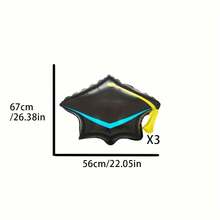 3 piezas, globos de aluminio con forma de birrete de graduación, perfectos para decoraciones de ceremonia de graduación escolar, decoraciones al aire libre, decoraciones de baile de graduación y arreglos de globos para fondos de fotos - Globo con forma de birrete de graduación - Ver 4