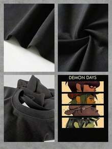 Playera informal de verano para mujer con estampado de la banda , cuello redondo, manga corta, 100 % algodón, 220 g de algodón grueso. - Negro - Ver 4
