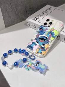 Disney Has Authorized, Phone Case - Chain Set, The Stitch Lilo & Stitch Phone Case Plus A Silicone 3D Or Fluffy Style Stitch Bracelet With Metallic Ring Removable Bracelet, Stitch And Angel Pattern, Compatible With Iphone 17/16/15/14/13/12/11/XS/XR/X Plus Pro Max, Wavy Design Phone Case For Girl, A Stylish Cartoon Summer Phone Case, The Perfect Gift Choice, Phone Protection, Durable Phone Cover, Great Gift For Friends And Family - 白色款式B - 查看 6