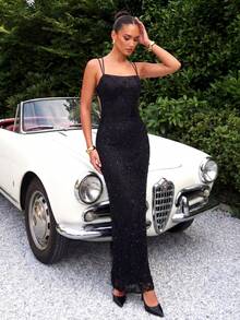 Women's Halter Tie-Up Backless Sequin Party Evening Dress - Black - View 5