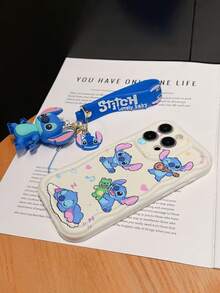 Disney Has Authorized, Phone Case - Chain Set, The Stitch Lilo & Stitch Phone Case Plus A Silicone 3D Or Fluffy Style Stitch Bracelet With Metallic Ring Removable Bracelet, Stitch And Angel Pattern, Compatible With Iphone 17/16/15/14/13/12/11/XS/XR/X Plus Pro Max, Wavy Design Phone Case For Girl, A Stylish Cartoon Summer Phone Case, The Perfect Gift Choice, Phone Protection, Durable Phone Cover, Great Gift For Friends And Family - 白色款式A - 查看 5